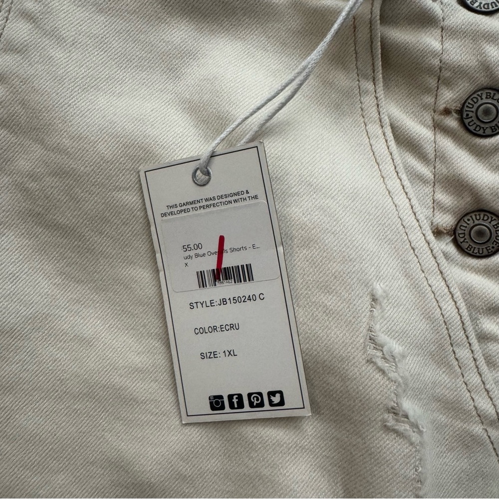 Judy Blue Cream Denim Short Overalls - Picture 5 of 6